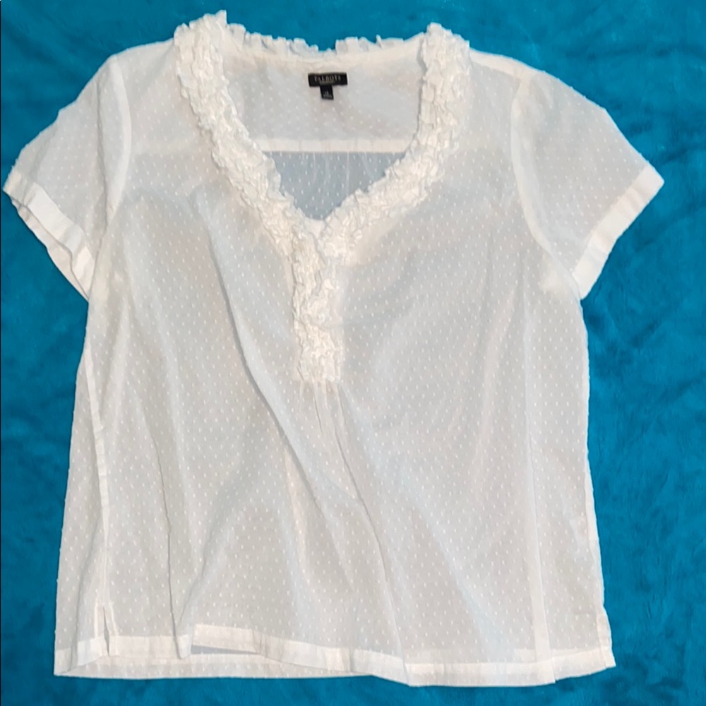 Talbots  White Lace Trim Blouse size 14